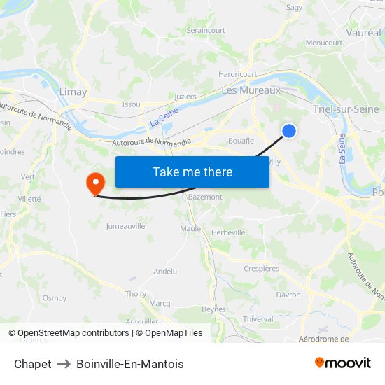 Chapet to Boinville-En-Mantois map