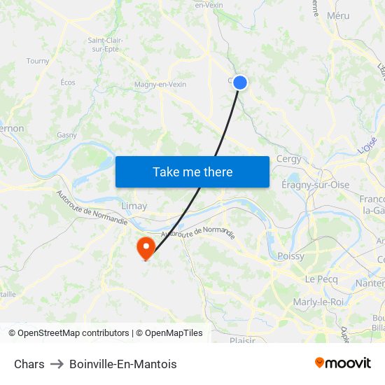 Chars to Boinville-En-Mantois map