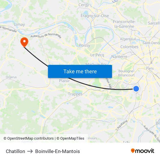 Chatillon to Boinville-En-Mantois map