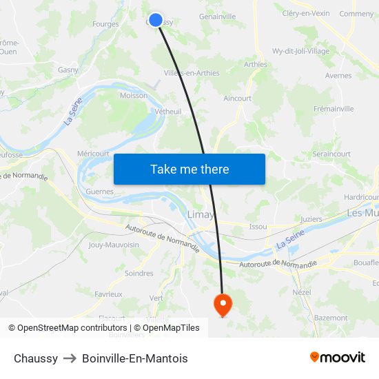 Chaussy to Boinville-En-Mantois map