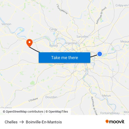 Chelles to Boinville-En-Mantois map