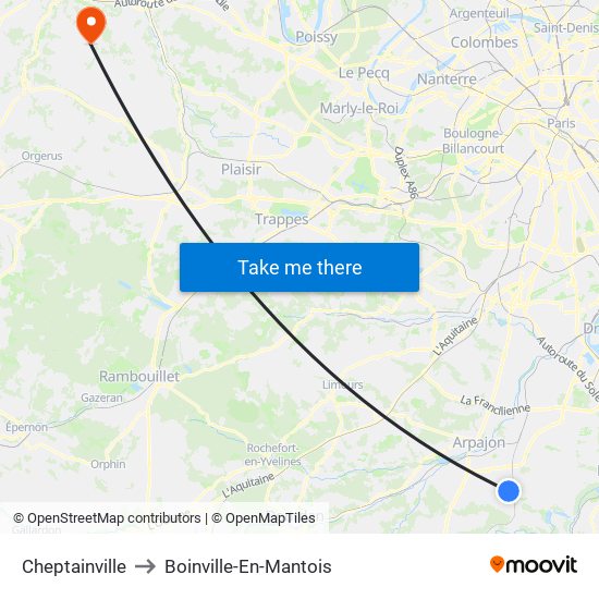 Cheptainville to Boinville-En-Mantois map