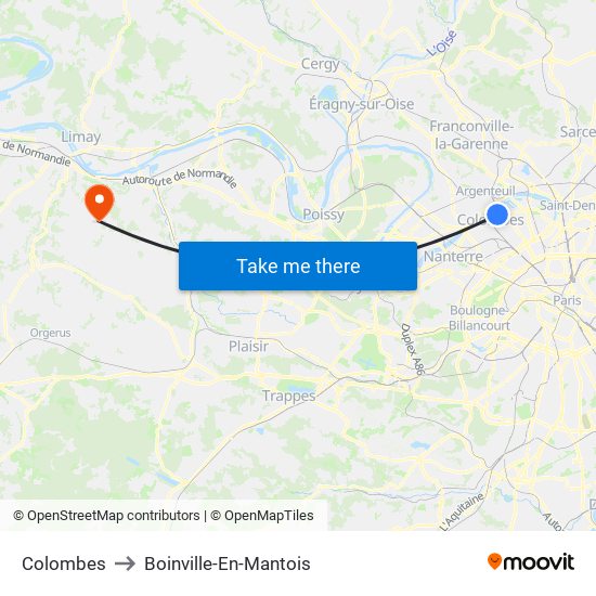 Colombes to Boinville-En-Mantois map