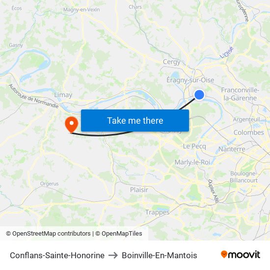 Conflans-Sainte-Honorine to Boinville-En-Mantois map