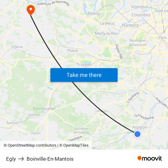 Egly to Boinville-En-Mantois map