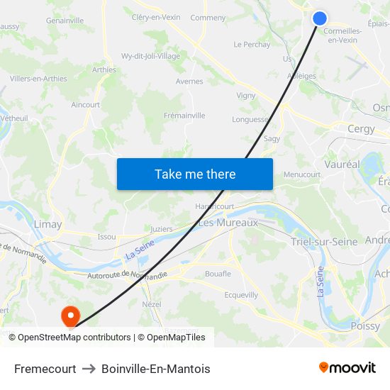 Fremecourt to Boinville-En-Mantois map