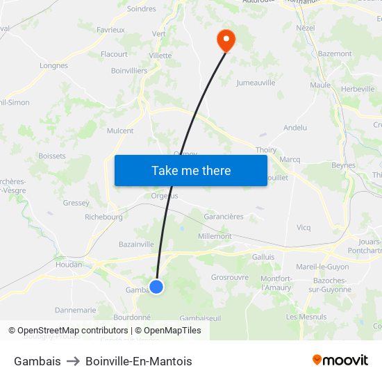 Gambais to Boinville-En-Mantois map
