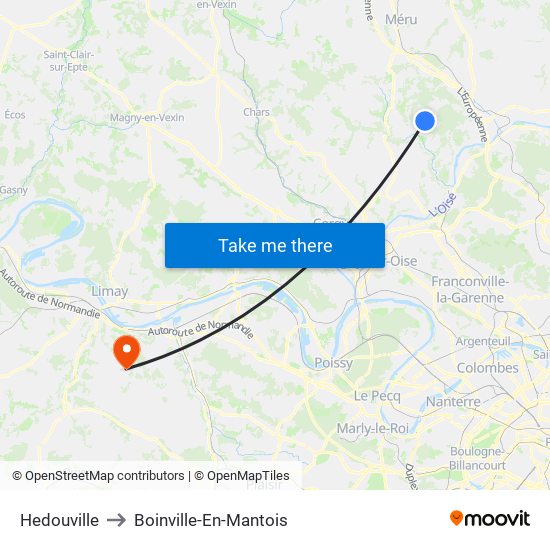 Hedouville to Boinville-En-Mantois map