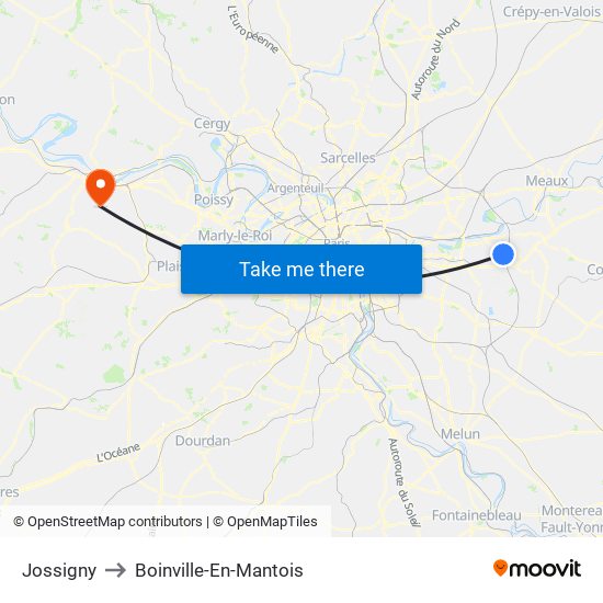 Jossigny to Boinville-En-Mantois map