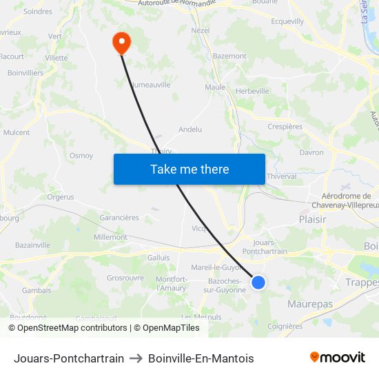 Jouars-Pontchartrain to Boinville-En-Mantois map