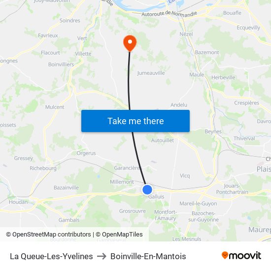 La Queue-Les-Yvelines to Boinville-En-Mantois map