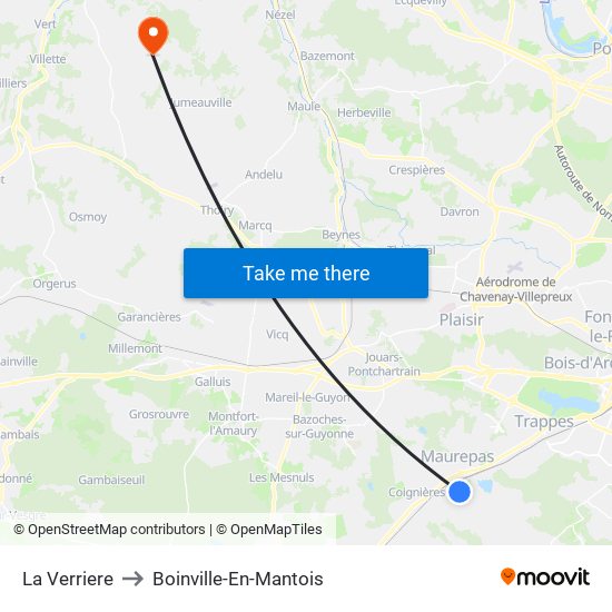 La Verriere to Boinville-En-Mantois map