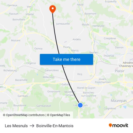 Les Mesnuls to Boinville-En-Mantois map
