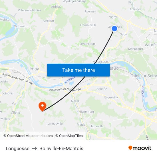 Longuesse to Boinville-En-Mantois map