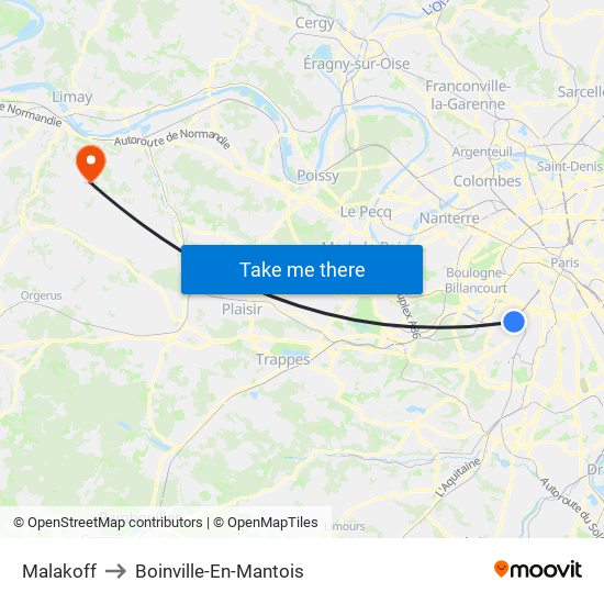Malakoff to Boinville-En-Mantois map