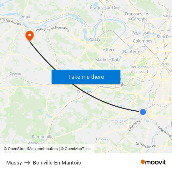 Massy to Boinville-En-Mantois map