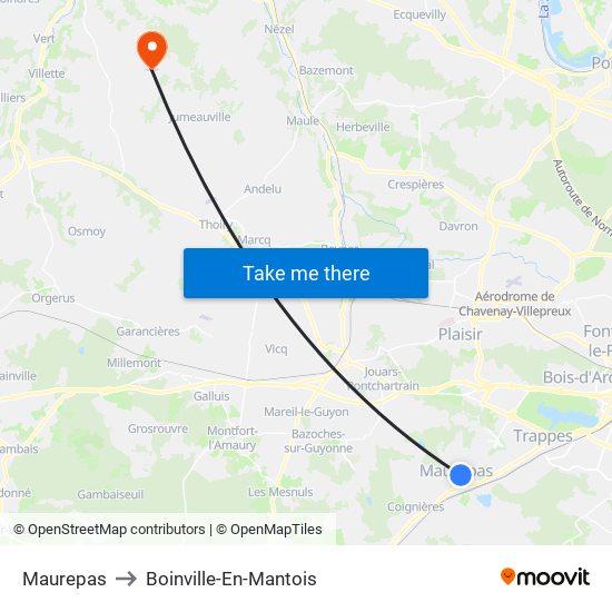 Maurepas to Boinville-En-Mantois map