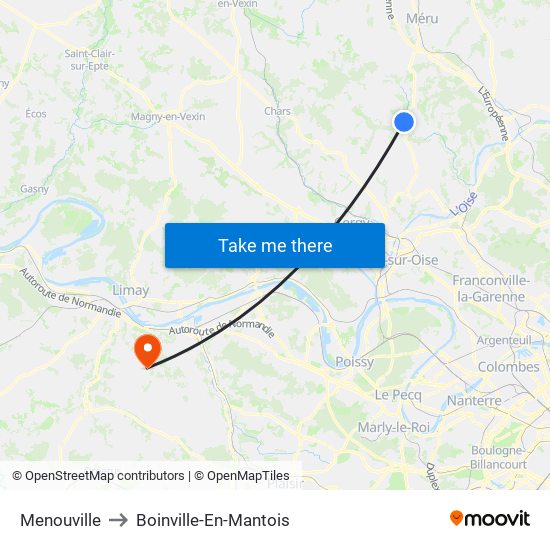 Menouville to Boinville-En-Mantois map