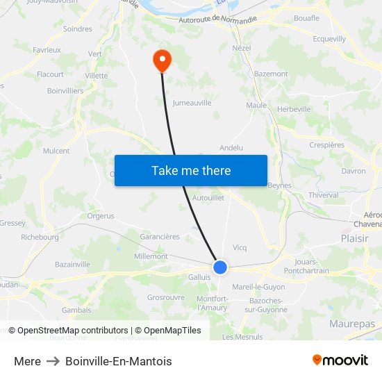 Mere to Boinville-En-Mantois map