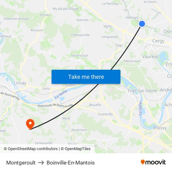 Montgeroult to Boinville-En-Mantois map