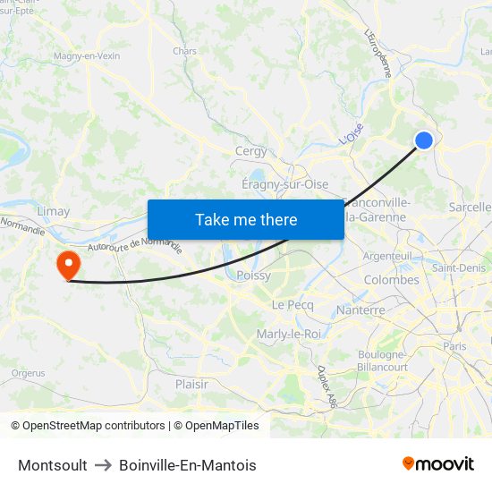 Montsoult to Boinville-En-Mantois map