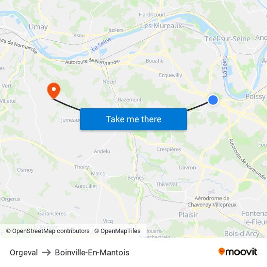 Orgeval to Boinville-En-Mantois map