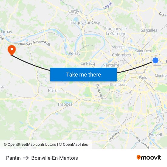 Pantin to Boinville-En-Mantois map