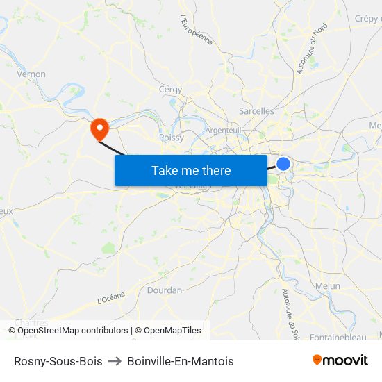 Rosny-Sous-Bois to Boinville-En-Mantois map