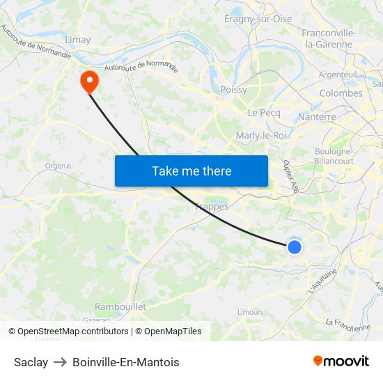 Saclay to Boinville-En-Mantois map