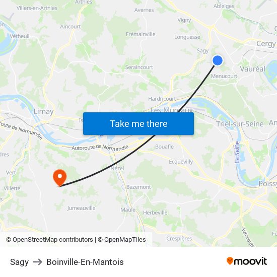 Sagy to Boinville-En-Mantois map