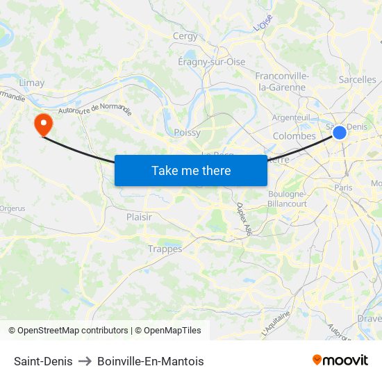 Saint-Denis to Boinville-En-Mantois map