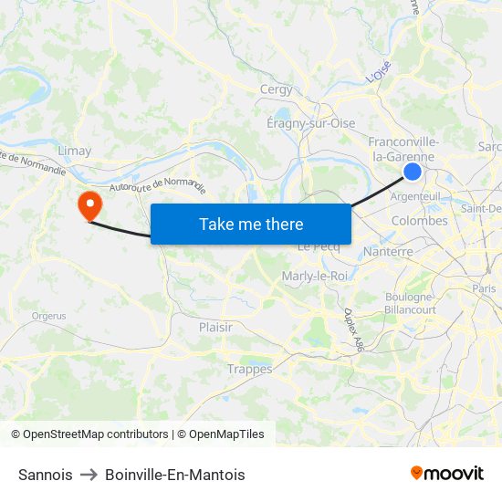 Sannois to Boinville-En-Mantois map