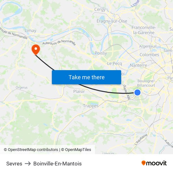 Sevres to Boinville-En-Mantois map