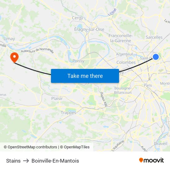 Stains to Boinville-En-Mantois map