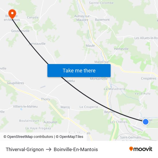 Thiverval-Grignon to Boinville-En-Mantois map