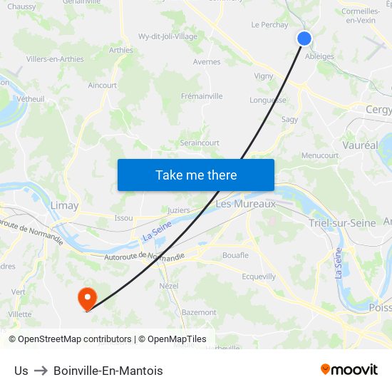 Us to Boinville-En-Mantois map