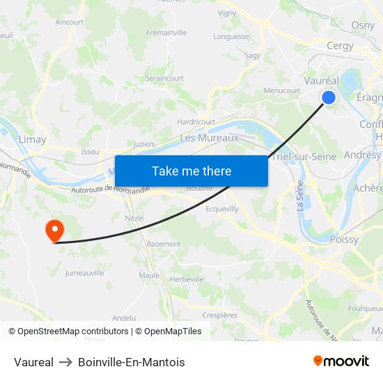 Vaureal to Boinville-En-Mantois map