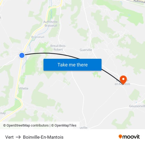 Vert to Boinville-En-Mantois map