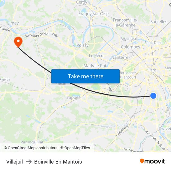 Villejuif to Boinville-En-Mantois map
