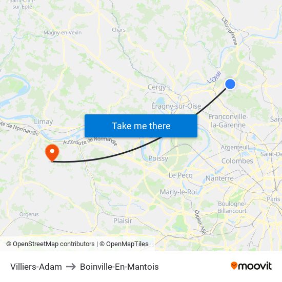 Villiers-Adam to Boinville-En-Mantois map