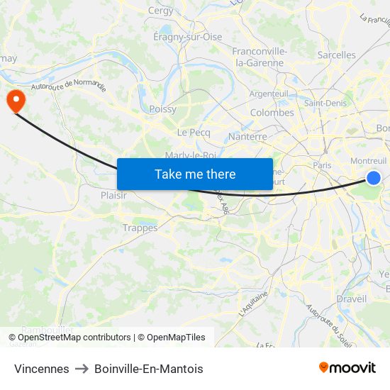 Vincennes to Boinville-En-Mantois map