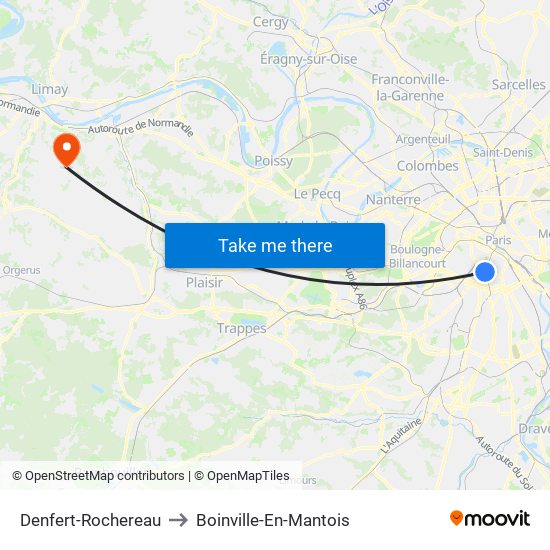 Denfert-Rochereau to Boinville-En-Mantois map