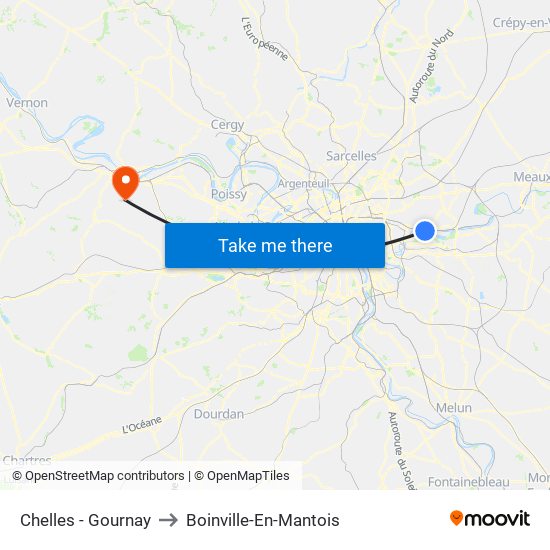 Chelles - Gournay to Boinville-En-Mantois map