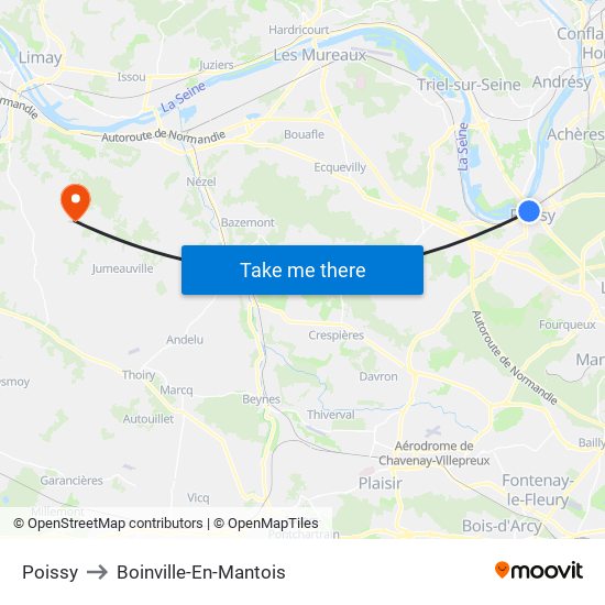 Poissy to Boinville-En-Mantois map
