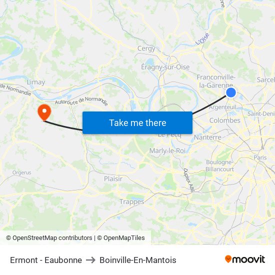 Ermont - Eaubonne to Boinville-En-Mantois map