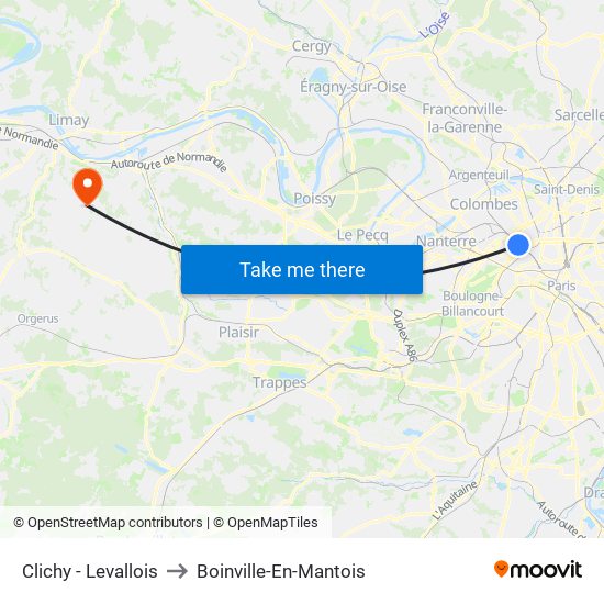 Clichy - Levallois to Boinville-En-Mantois map