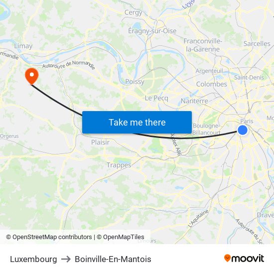 Luxembourg to Boinville-En-Mantois map