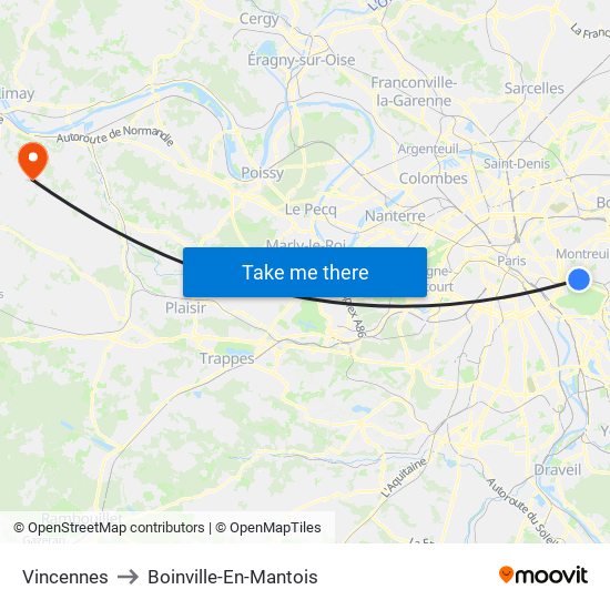 Vincennes to Boinville-En-Mantois map