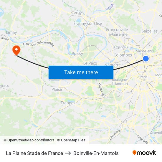 La Plaine Stade de France to Boinville-En-Mantois map