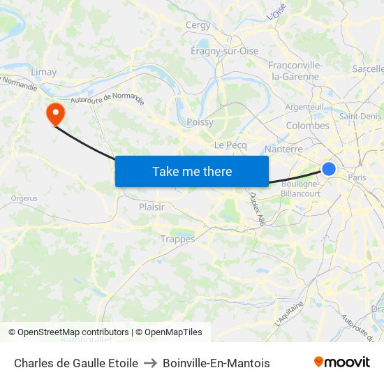 Charles de Gaulle Etoile to Boinville-En-Mantois map